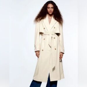 Zara cream faux leather trench coat